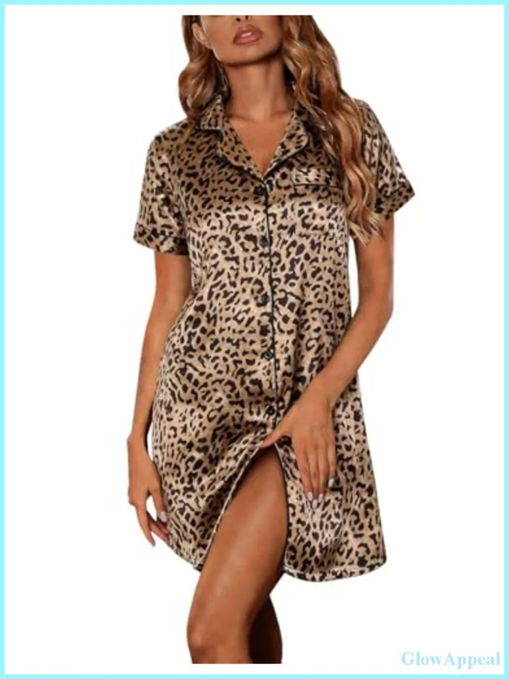 Satin Women's Nightgown Short Sleeve Button Down Sleepshirt